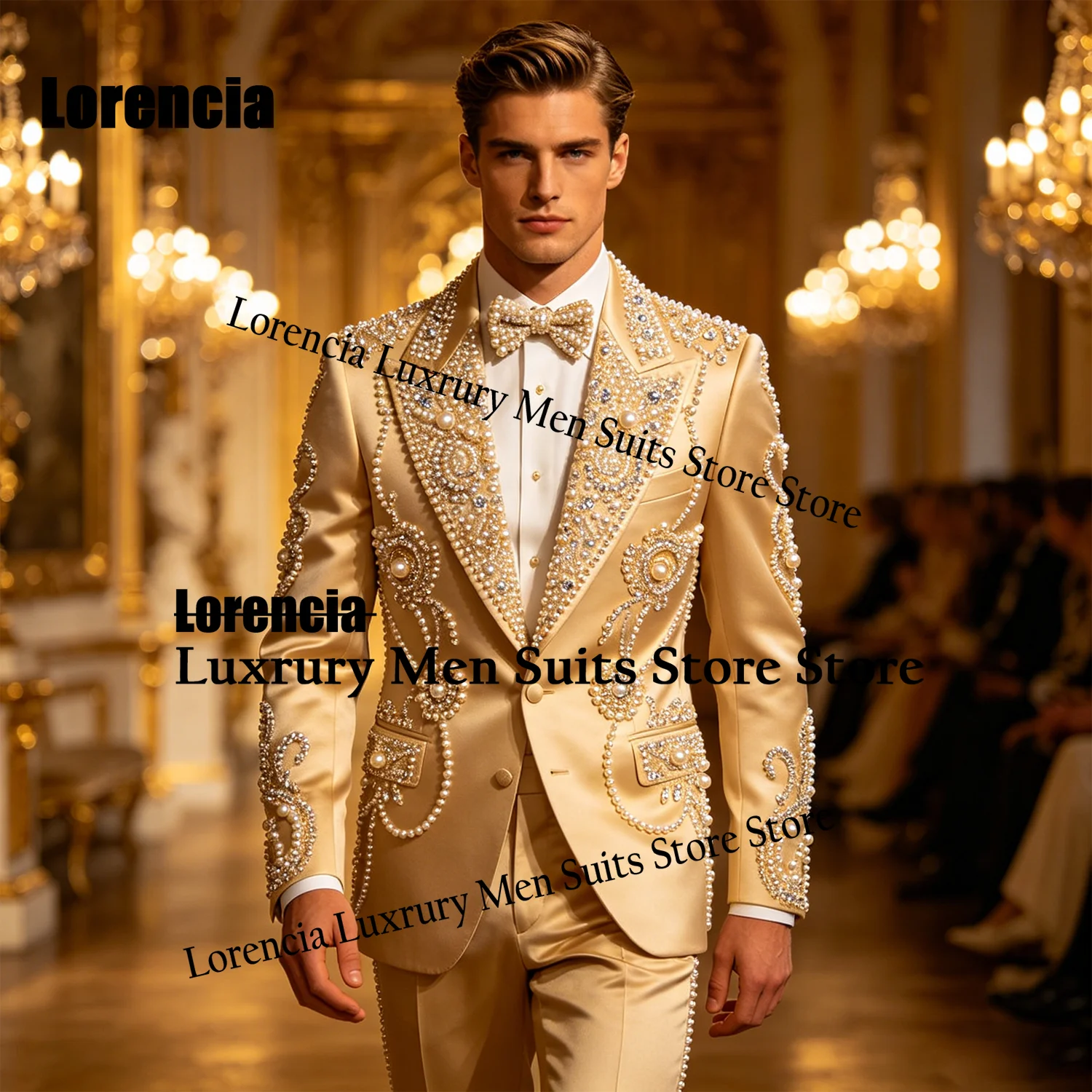 Customized Luxury Sequin Rhinestone Men Suit Sparkly Beaded Evening Tuxedos Slim High End hombre 2 Pieces Set Groom Male Blazer