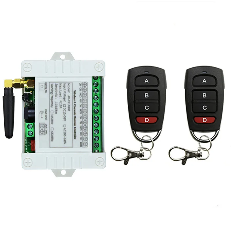 ​Smart Multiple DC 12V 24V 36V 10A 433 MHz 4CH 4 CH 4 Channel Wireless Relay RF Remote Control Switch Receiver+Transmitter