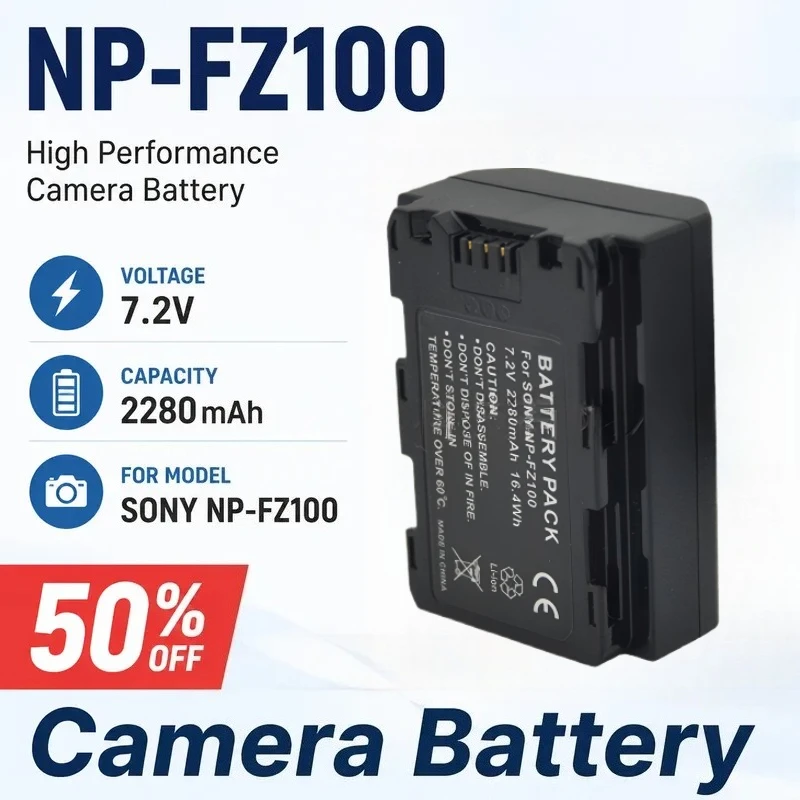 

NP-FZ100 Camera Battery 7.4V 2200mAh 2400MAH for Sony A7M4/A7M3/A7R5/A7R4/A7R3A7C/A7C2/A7CR/A7S3/A9M2A9/ILCE-9 Digital Camera