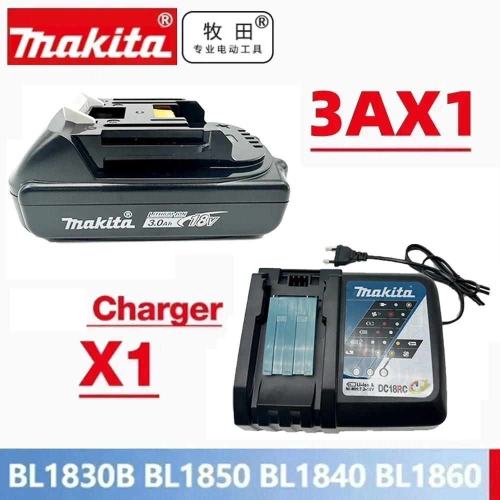 100% originele Makita 18V batterij 18650 oplaadbare lithium-ionbatterij, vervangbare Makita BL1830 BL1860B met 18V 3A oplader