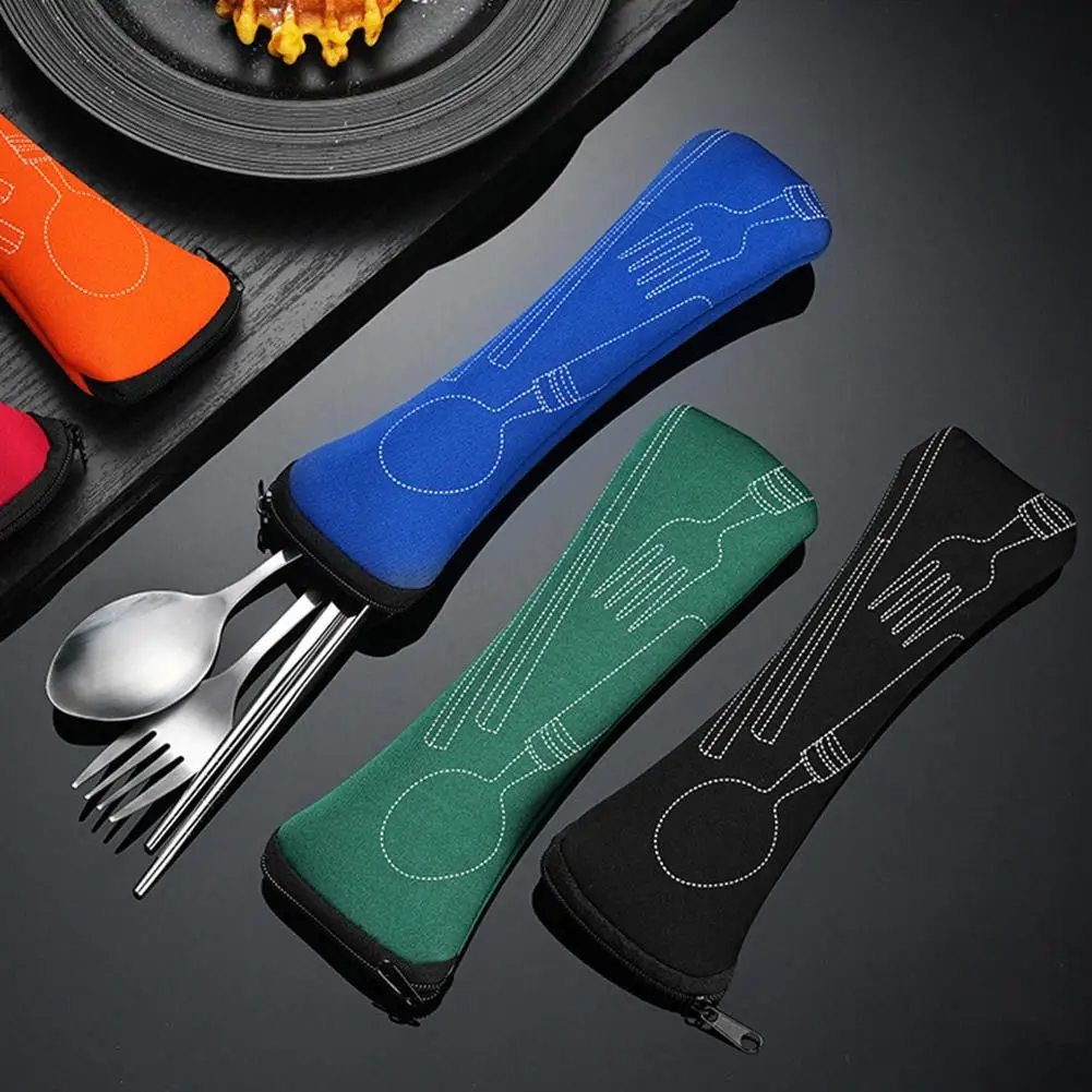 Portable Stainless Steel Cutlery Storage Bag Portable Chopstick Cloth Bag Travel/School/Work/Outdoor Picnic Storage