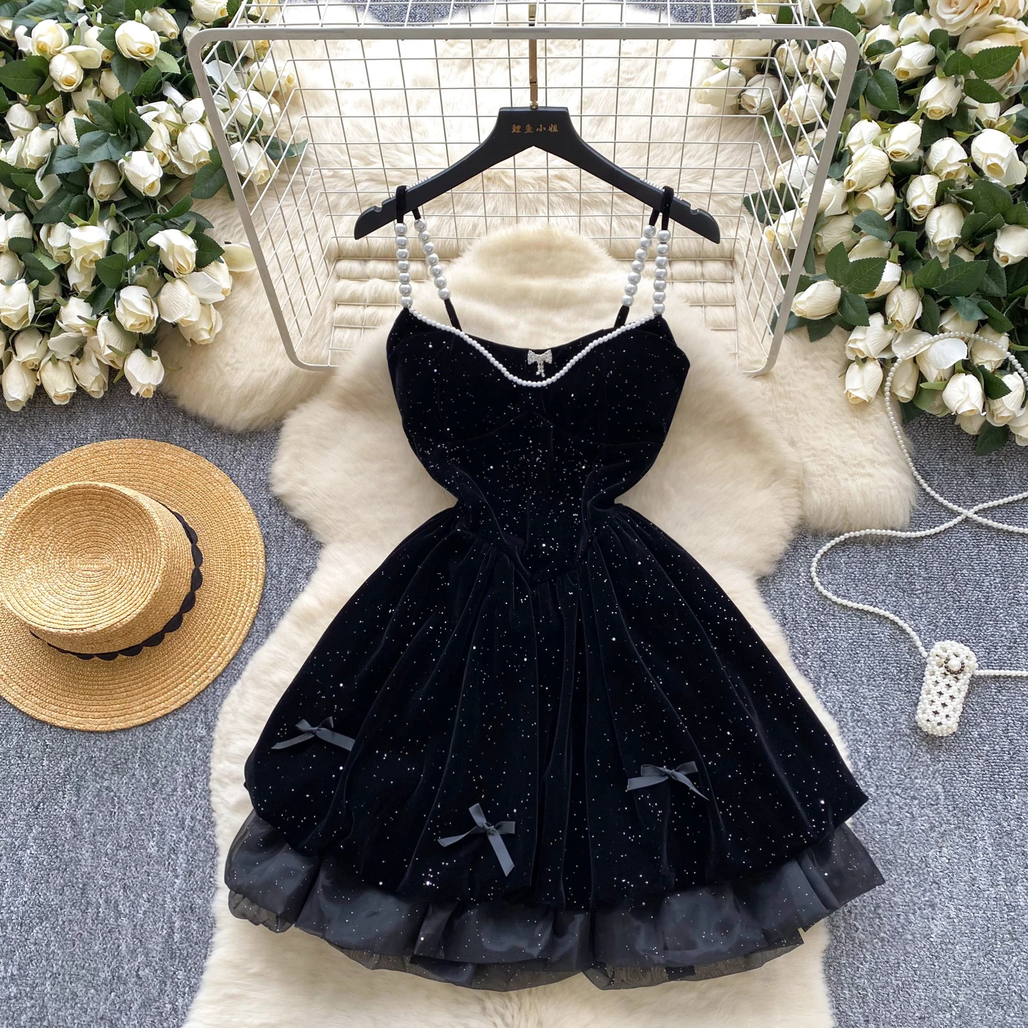 Chique vintage sexy beading veludo fairycore feminino coreano moda vestido de verão vestidos de cerimônia de festa