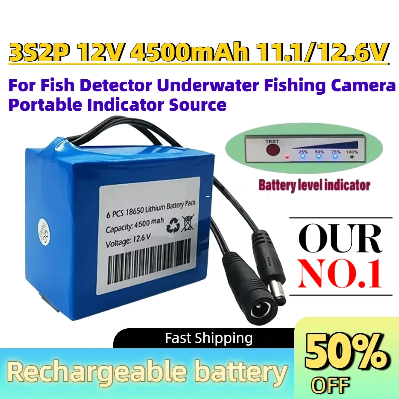New 3S2P 12V 4500mAh 11.1V/12.6V 18650 Li-Ion Battery Pack for Fish Detector Underwater Fishing Camera Portable Indicator Source