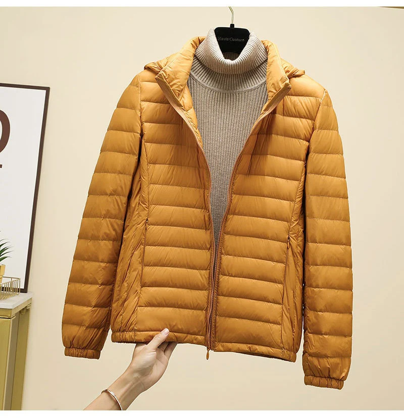 Schinteon Women Ultralight 90% White Duck Down Jacket with Removable Hood Autumn Winter Thin Outwear Portable Storage 2026 New