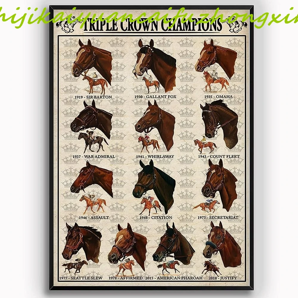 Race Horses Knowledge Metal Tin Signs Vintage Wall Decorations Triple Crown Champions Graphic Posters Horse Farms Typographic Pl