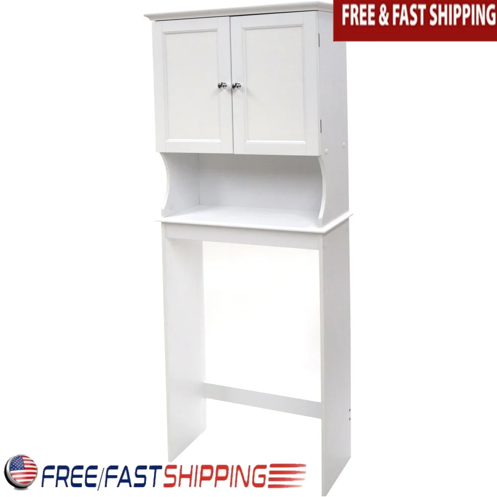 

Double Door Space Saver Cabinet with Adjustable Shelves Perfect Bathroom Laundry Indoor Storage Easy Assembly