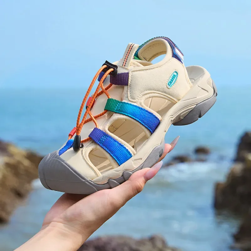 GOLDEN CAMEL Women\'s Shoes Baotou Sandals Outdoor Non-slip Wear-resistant Casual Beach Shoes for Women Summer River Tracing