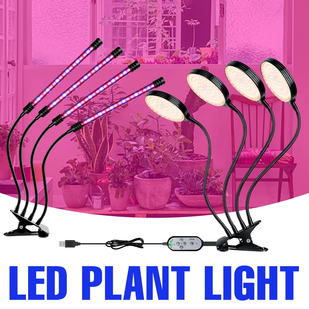

5V Full Spectrum LED Plant Grow Light USB Indoor Potted Flower Seeds Vegetables Cultivation Lamp Dimmable Timing Auto On/Off