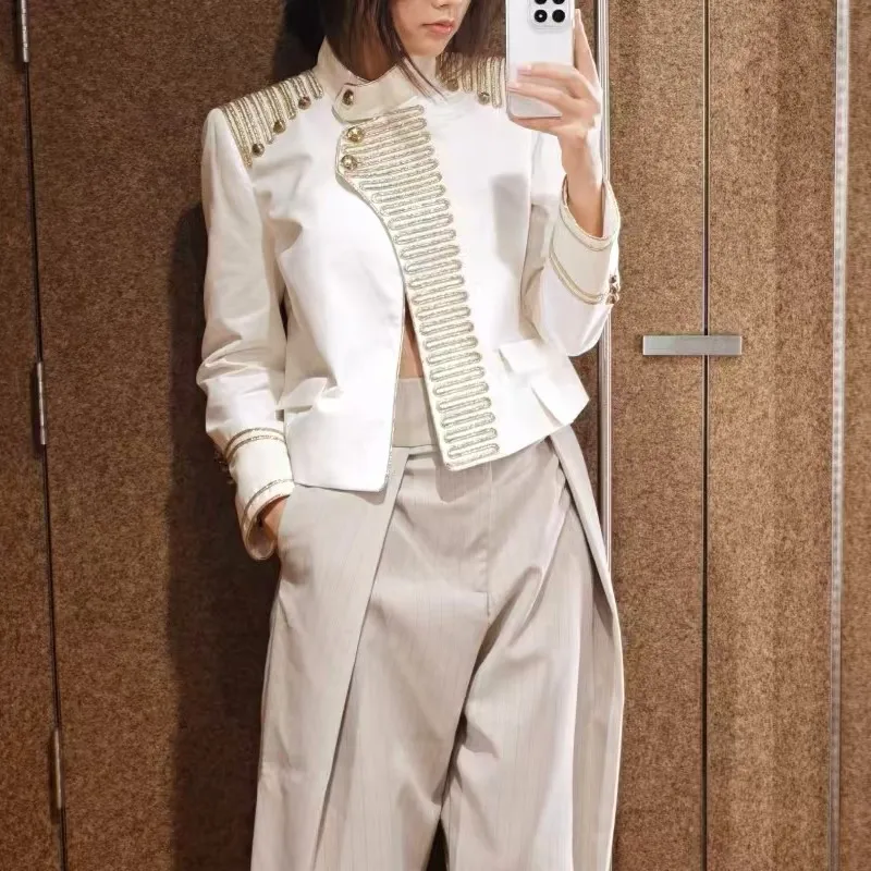 Guobioziy 2026 Women's Jacket Fall New Beige Long-Sleeve with Knot Button Decor Cavalry-Style Jacket Trendy and Stylish