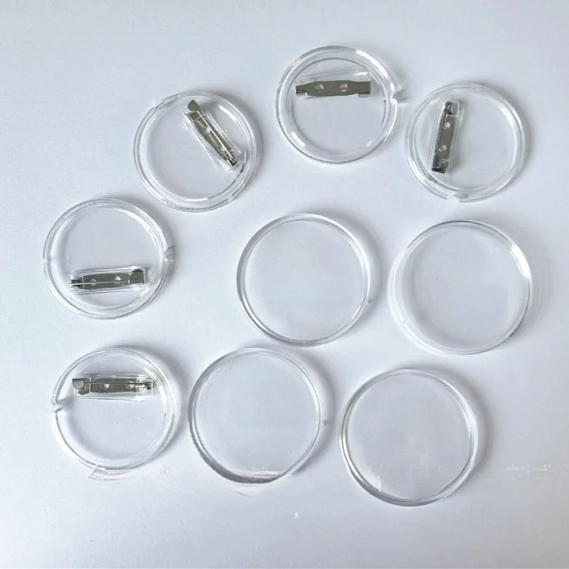 10Pcs Handmade Acrylic Round Button Pin Badge Clear Kit Craft Painting Badges Brooch Pins DIY Making Parts