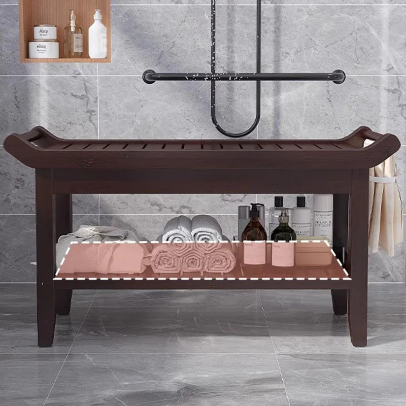 Nanmu Vintage Bath Bench Low Bench Old People's Toilet Seat Bathroom Shelf Durable Muebles Para El Hogar Bath Non-slip Bench