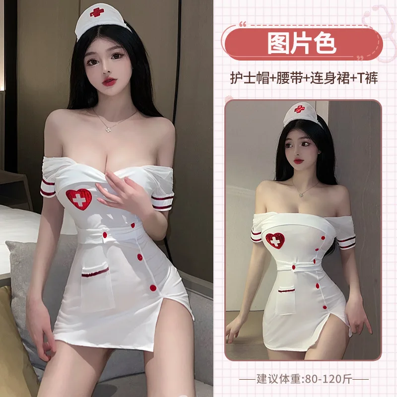 Sexy Lingerie Verpleegster Cosplay Uniform Kostuums Nachtclub Party Hip Wikkelrok Mooie Rugloze Volwassen Spelletjes Verpleegster Flirt Sex Uniform