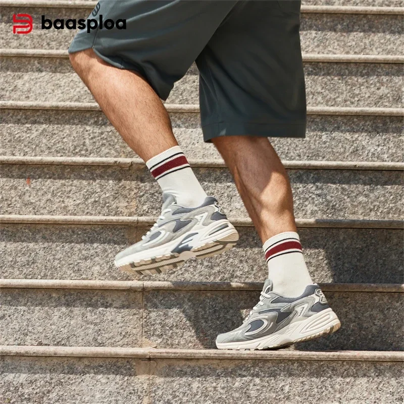 Baasploa Men Walking Shoes Mesh Breathable Retro Male Sport Shoes New Fashion Comfort Casual Sneakers Non-slip Wear Resistant