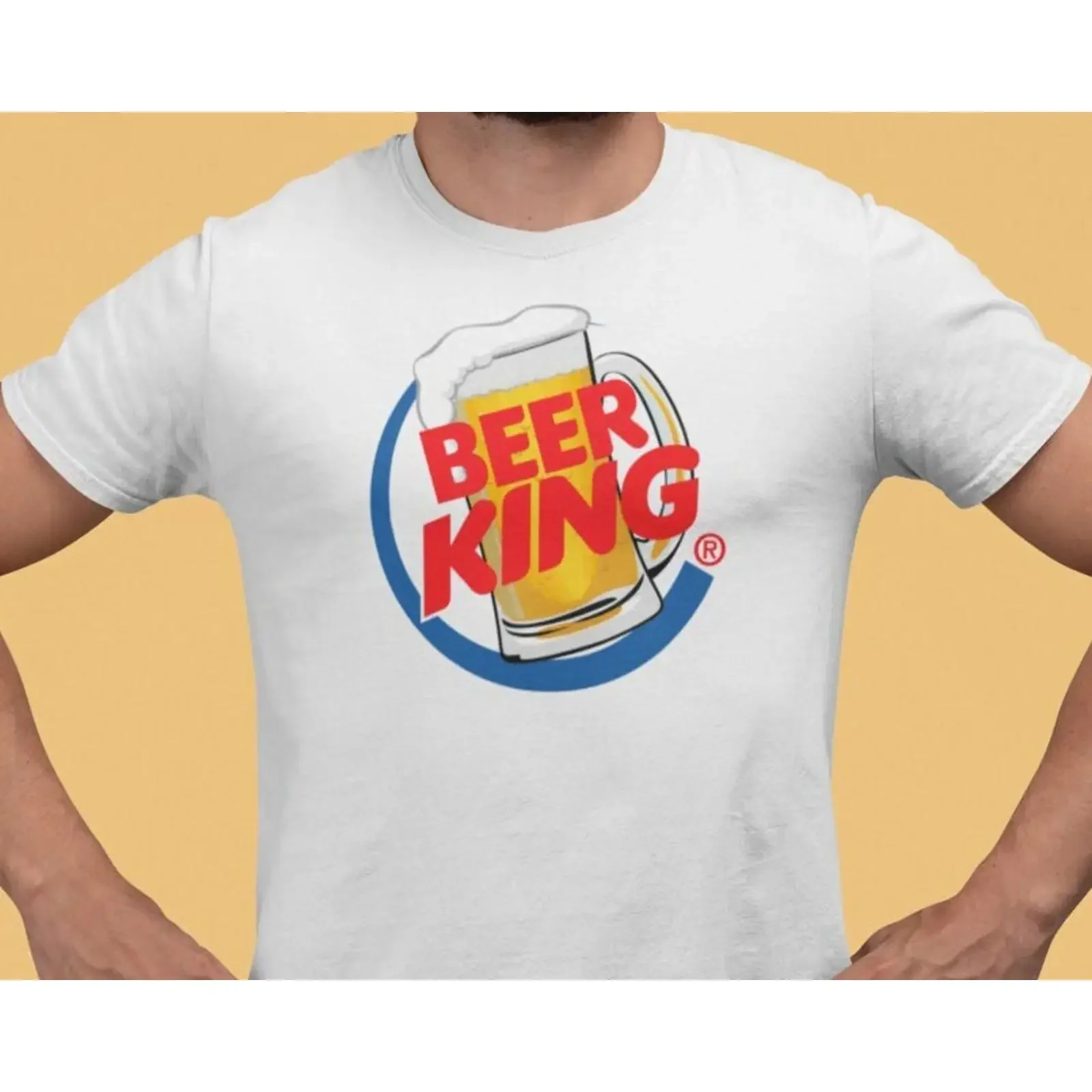 Beer King Burger Parodie T-Shirt Lustiges Fast-Food-Logo für Liebhaber Lässig für Enthusiasten Vintage Gewaschen Leicht Weich Herren