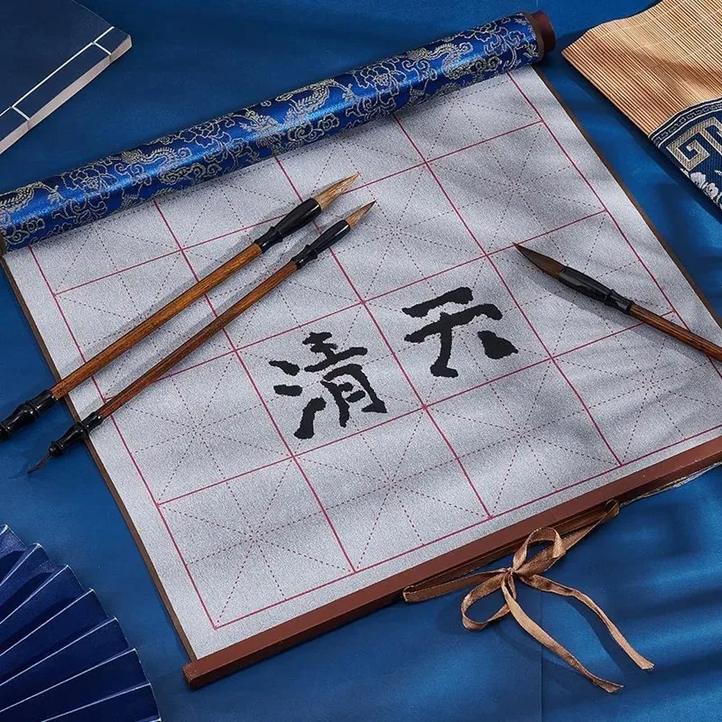 Thickened White Water Writing Cloth Calligraphy Practice Set Quick Dry Grid Water Drawing Mat for Beginner Chinese Handwriting
