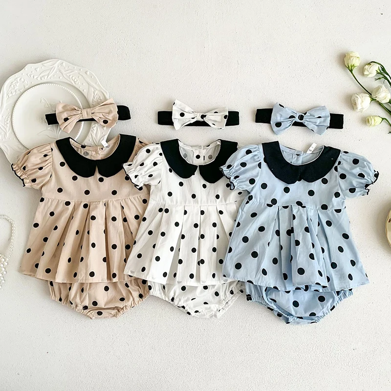 

Sweet Toddler Baby Girls Clothes Suit Summer Infant Kids Baby Girls Clothes Set Short Sleeve Dot Tops + Shorts 3pcs 0-2Yrs