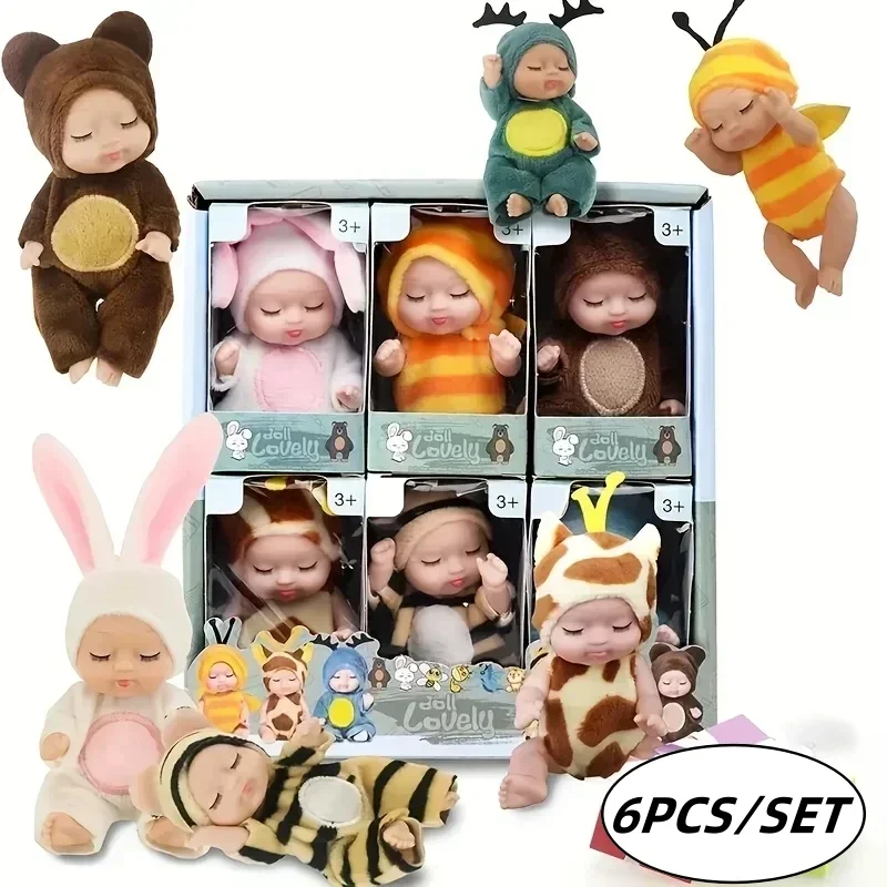 6pcs/set Reborn Doll Kit Toys Girls Simulation Princess Dolls Toy Mini Cute Sleeping Baby with Clothes Birthday Gift for Kids