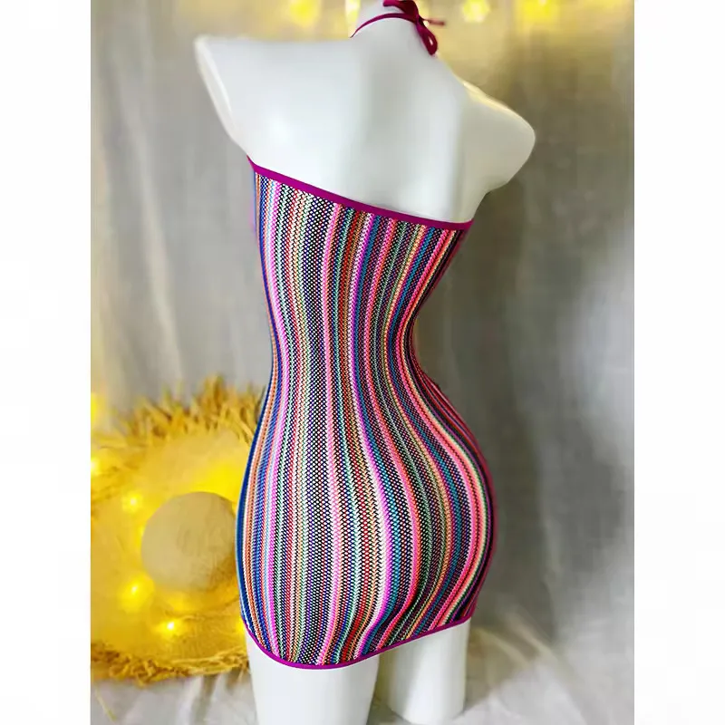 Rainbow 1PC Sexy Damen Netzkleid ohne Bikini, figurbetontes Kleid mit Aussparungen, durchsichtige Strandkleidung, Sommer-Bademode für Damen – Detail 3
