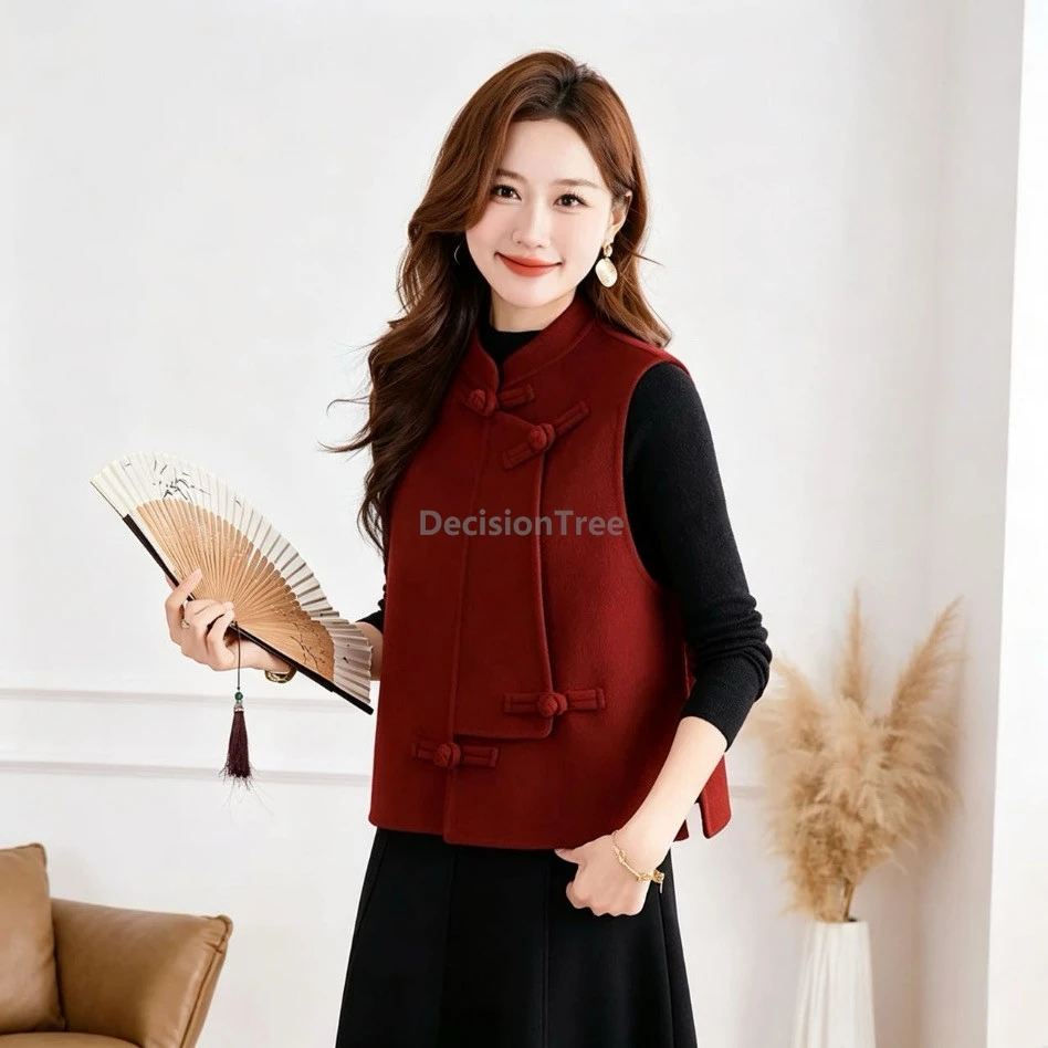 New Chinese style qipao style vest vintage oriental style vest women red spring festival elegant temperament warm vest