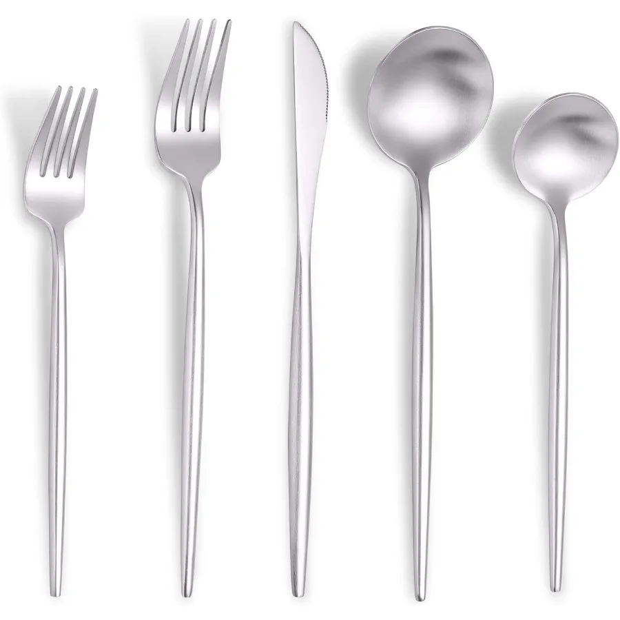 

Matte Silverware Set for 8Modern Stainless Steel Brushed Cutlery Set 40Pieces Heavy Duty Flatware Set Knives Spoons and Forks S
