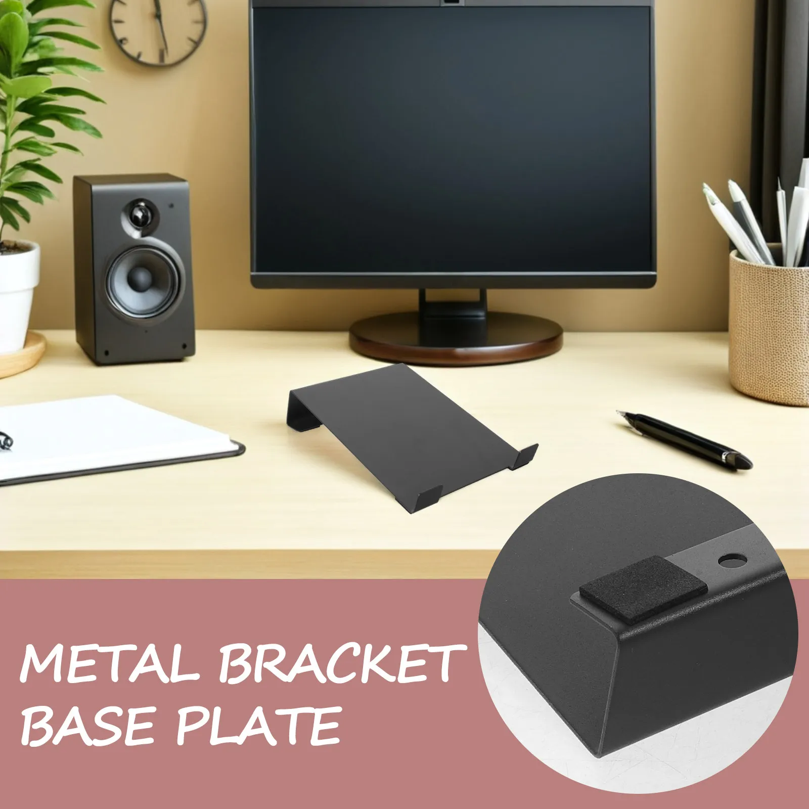 Desktop Speaker Stands 15 Degree Tilted Metal Subwoofer Stand Base Non-Slip Sound Isolation Pads Anti-Vibration Riser Audio