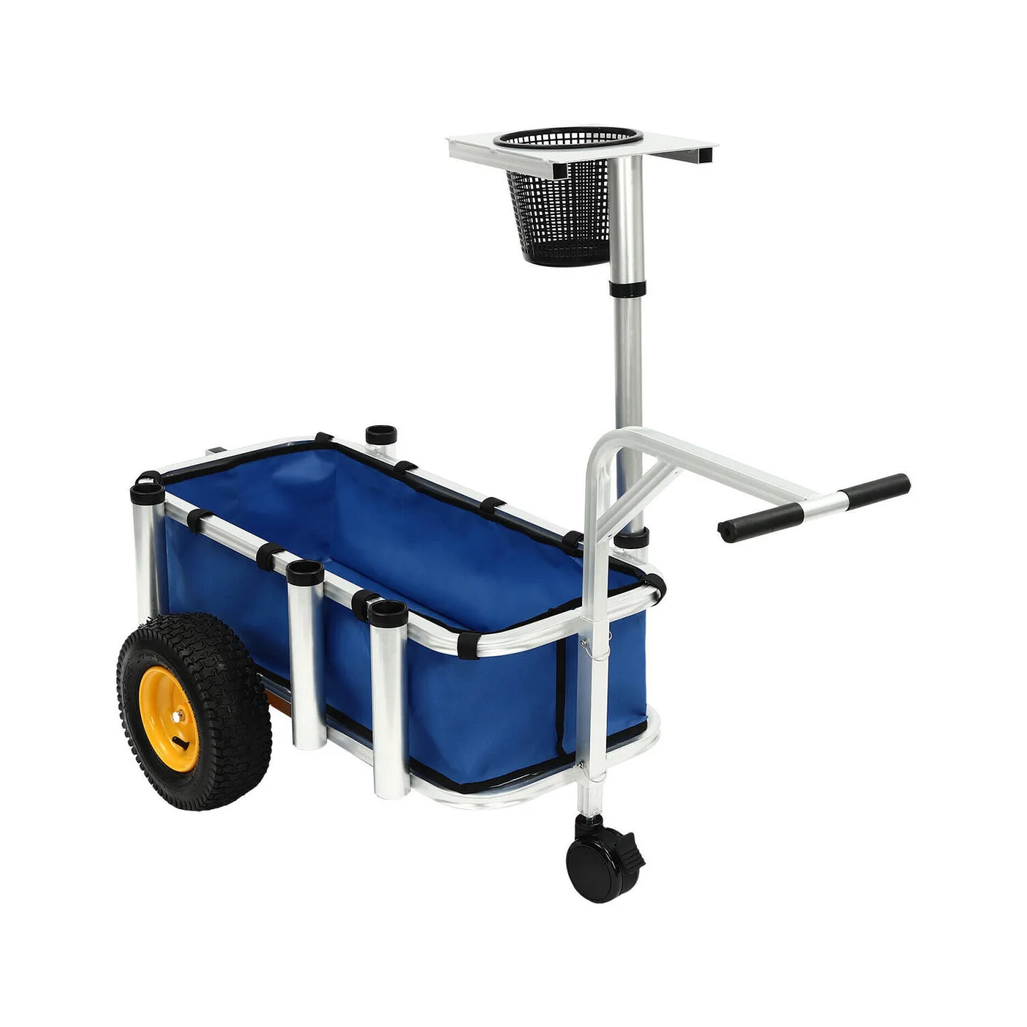 

Outdoor Marine Beach Cart Pull Wagon Surf Fishing Rod Trolley with 2 Wheel Carts Pier Deck Rod Holder