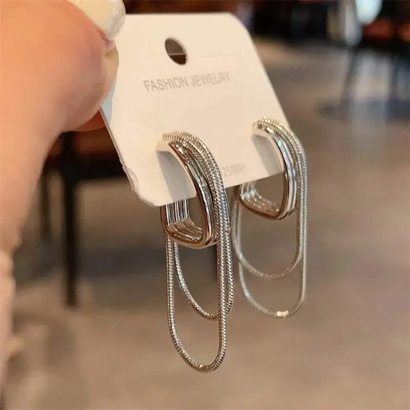 High sensitivity, light luxury, cold air chain, tassel earrings, women's design, fashionable temperament, silvery ear studs,