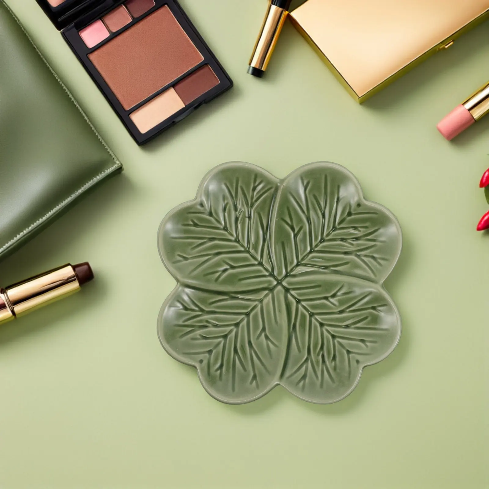 Clover Ceramic Jewelry Dish Four Leaf Clover Decorative Trinket Tray Green Shamrock Plate Rings Earrings Birthday St Patricks