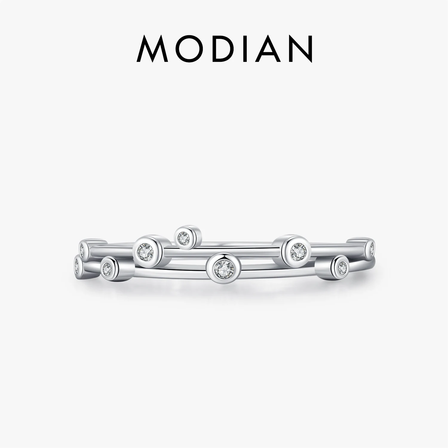 MODIAN 925 Sterling Silver Original Design Rings Simple Double Layer Line Round Clear CZ Finger Rings For Women Fine Jewelry