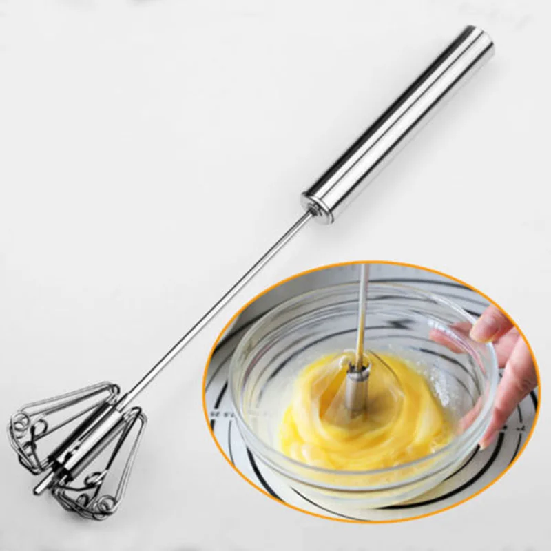 Manual 10 inch Egg Stainless Steel Miracle Push Beater Self Turning Easy Convenient Helper Save Time 58g Rotate