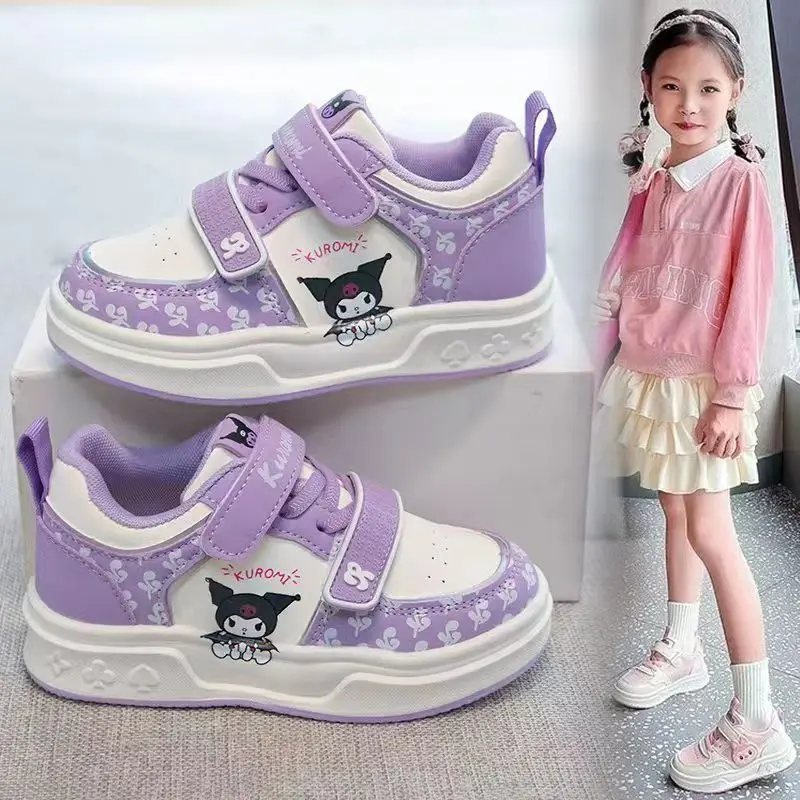 

Anime Kuromi Kids Casual Shoes Girls Pu Leather Outdoor Sneakers Anti-Slip Sneakers Cartoon Sports Shoes Student Board Shoes