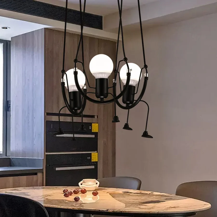 

Modern Sitting Posture Little Man LED Pendant Light E27 Creative Children's Room Bedside Pendant Lamp Cartoon Swing Suspension