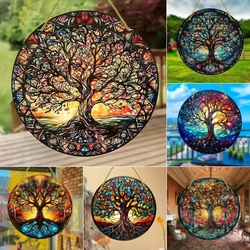 Tree of Life Suncatcher,Acrylic Round Sign Translucent Stained Window Hanging,ideal Gifts,cafe,shop,room House,Garden Yard Decor