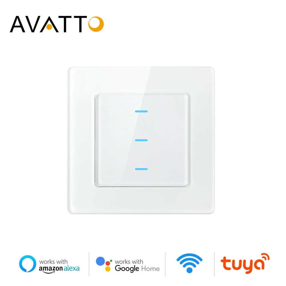 AVATTO Tuya WiFi Touch Switch,Smart Glass Panel Wall Lamp Light Switch 1/2/3 Gang AC100-240V works with Alex/Google home