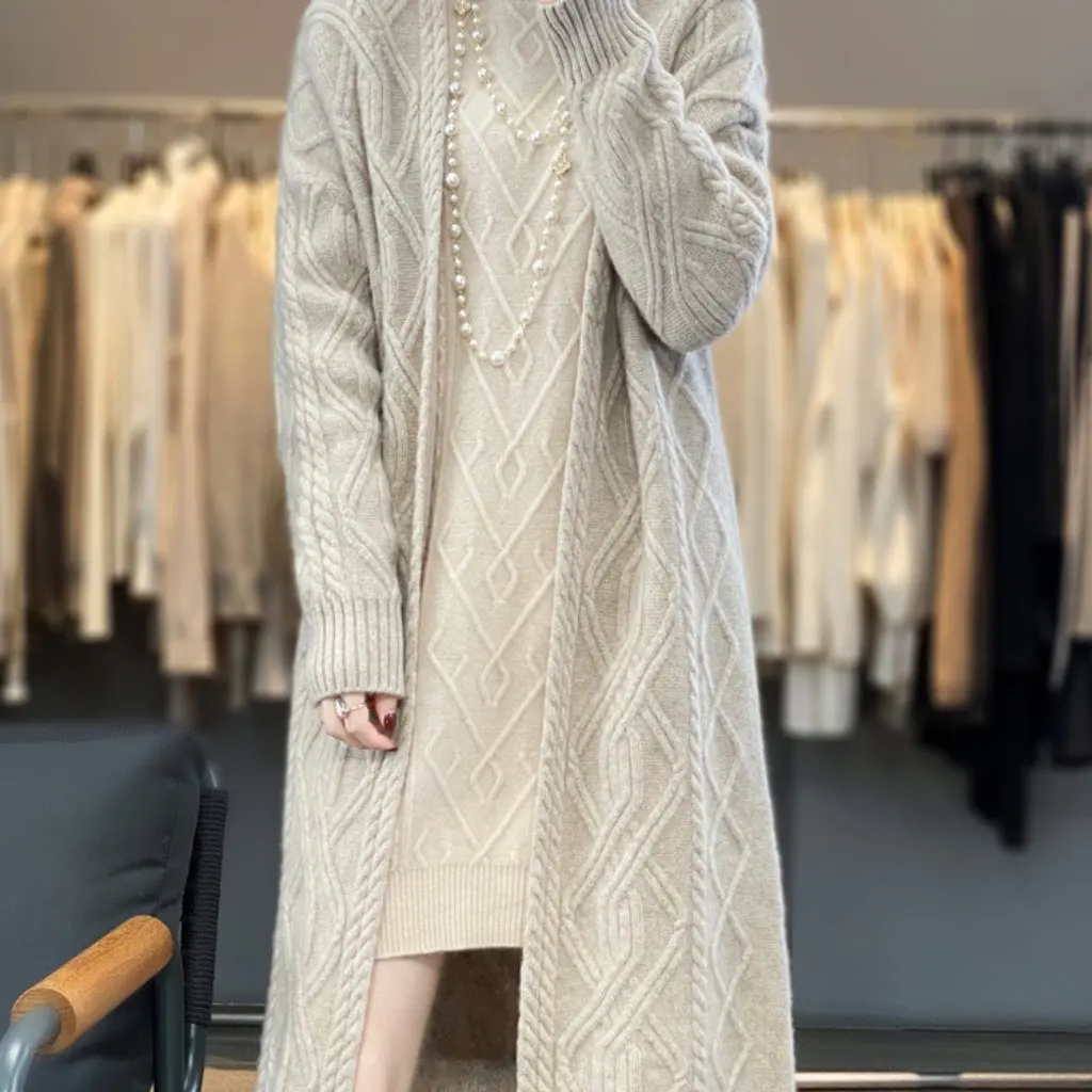 

Women's Long Wool Knitted Cardigan Casual Loose Outer Wear Lazy Style Sweater Jacket Coat