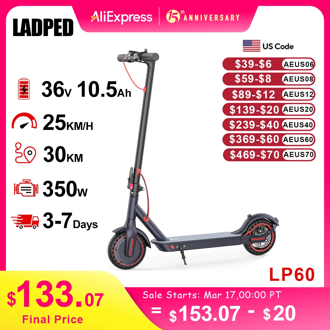 LP60 Electric Scooter 350W 25km/h APP Smart Control Scooter 8.5inch tire Folding Electric Scooter 30KM Max Range for Adult