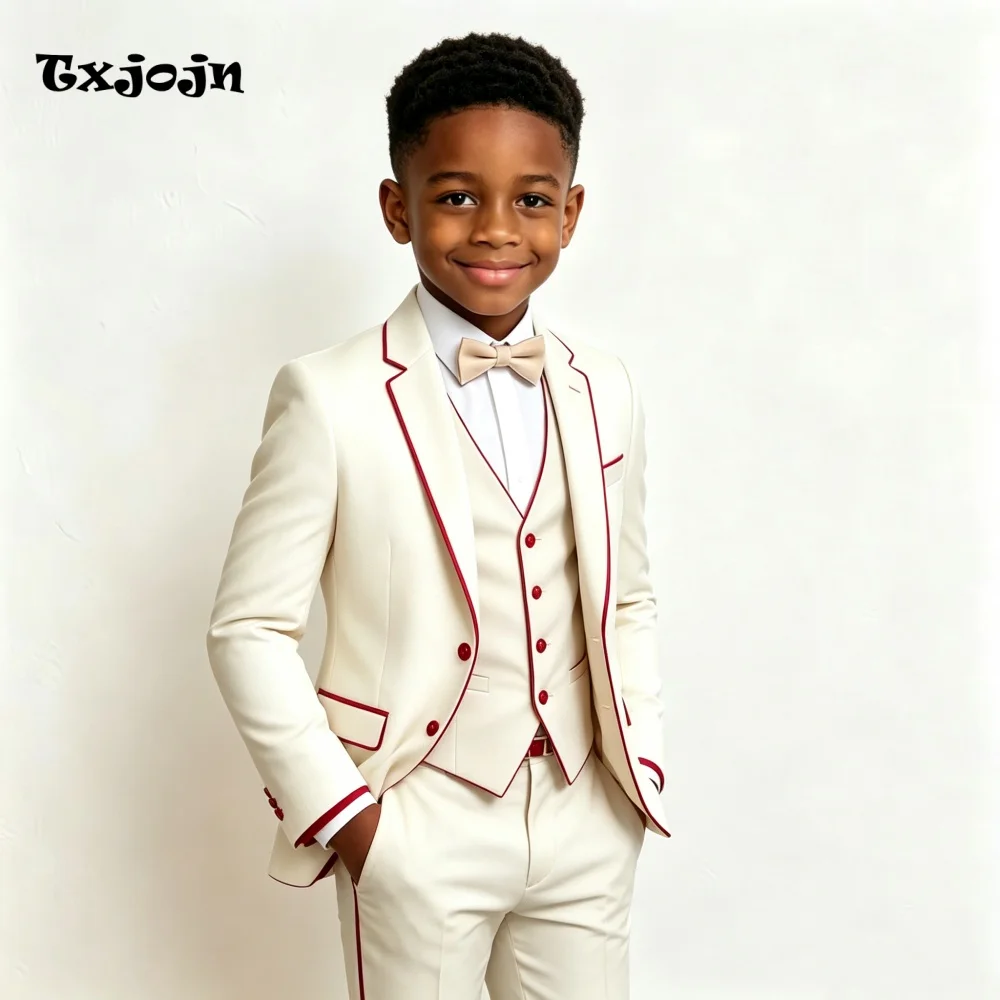 Homecoming Formal Suit for Boys Wedding Tuxedo 3 Piece Color Block Jacket Pants Vest Kids Blazer Set Slim Fit Tailored Outfit