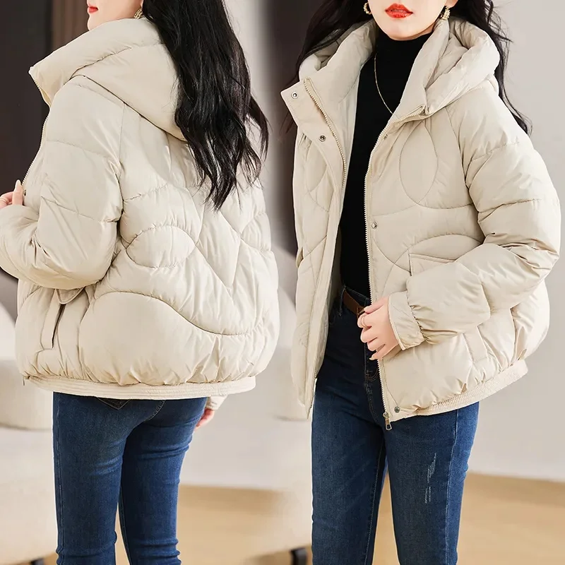 

Fashion Parkas Jacket Women's Korean 2025 New Autumn Winter Loose Hooded Thicken Warm Down Cotton Padded Short Coats Female Tops