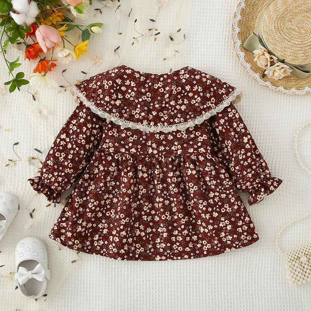 (9 Months -3 Years Old) Spring And Autumn New Small Floral Baby Girl Long Sleeve Dress, Rural Style Children'S Clothing