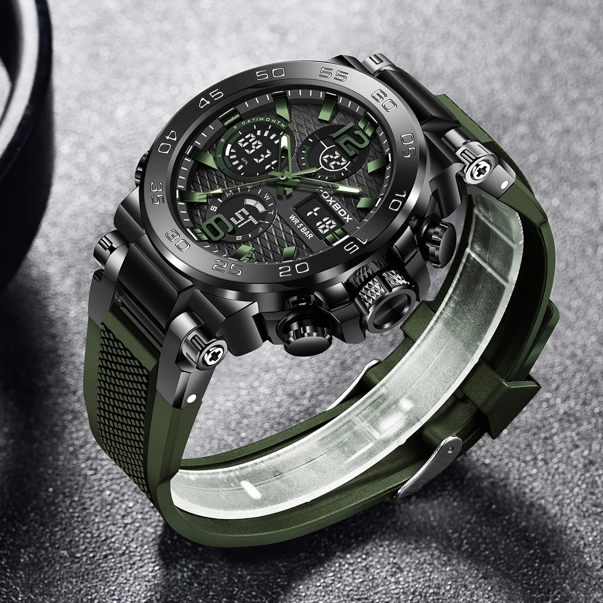 Fashion LED Luminous Mens Watch Dual Display Military Sports Man Watch Digital Calendar Waterproof  Quartz Wristwatches For Men