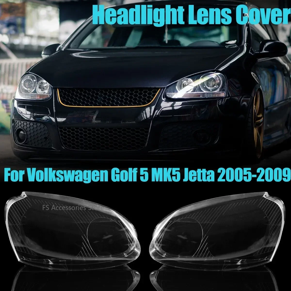 

Pair Front Headlights Lens Shell Cover Lampcover Transparent Lampshade For Volkswagen Golf 5 MK5 Jetta Rabbit 2005-2009