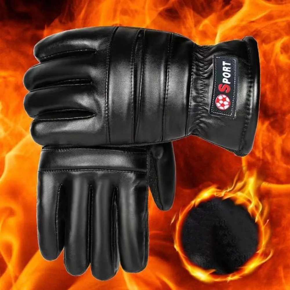 Touchscreen winter lederen handschoenen fluwelen waterdichte ruiteruitrusting handschoenen thermisch winddicht rijden sport wanten motorfiets