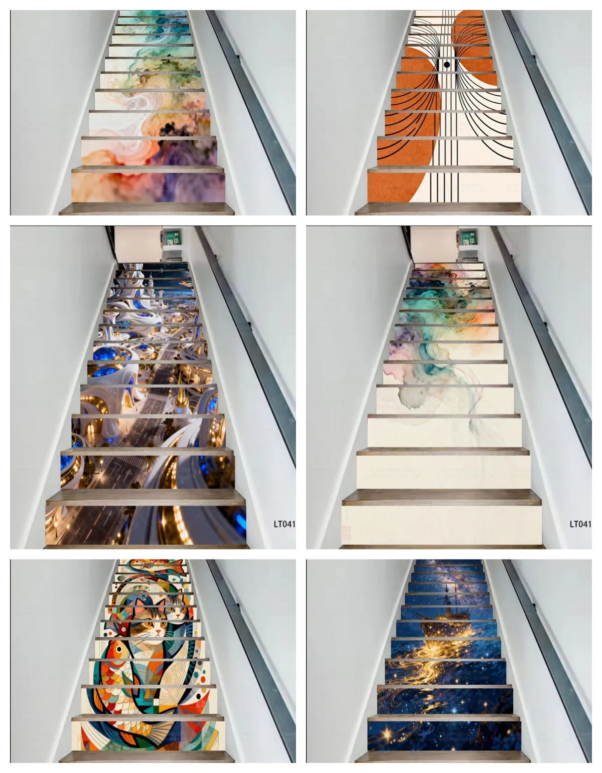 

Ink Wash Painting Koi Fish Abstract Art PVC Stair Decals - Waterproof, Wear-Resistant & Self-Adhesive