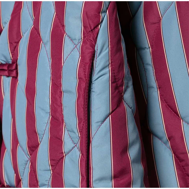  Casual Stripe Padded Coats Women's Stand Collar Long Sleeve Loose Warm Frog Buttons Quilted Jackets 2026 New Lady Outerwear