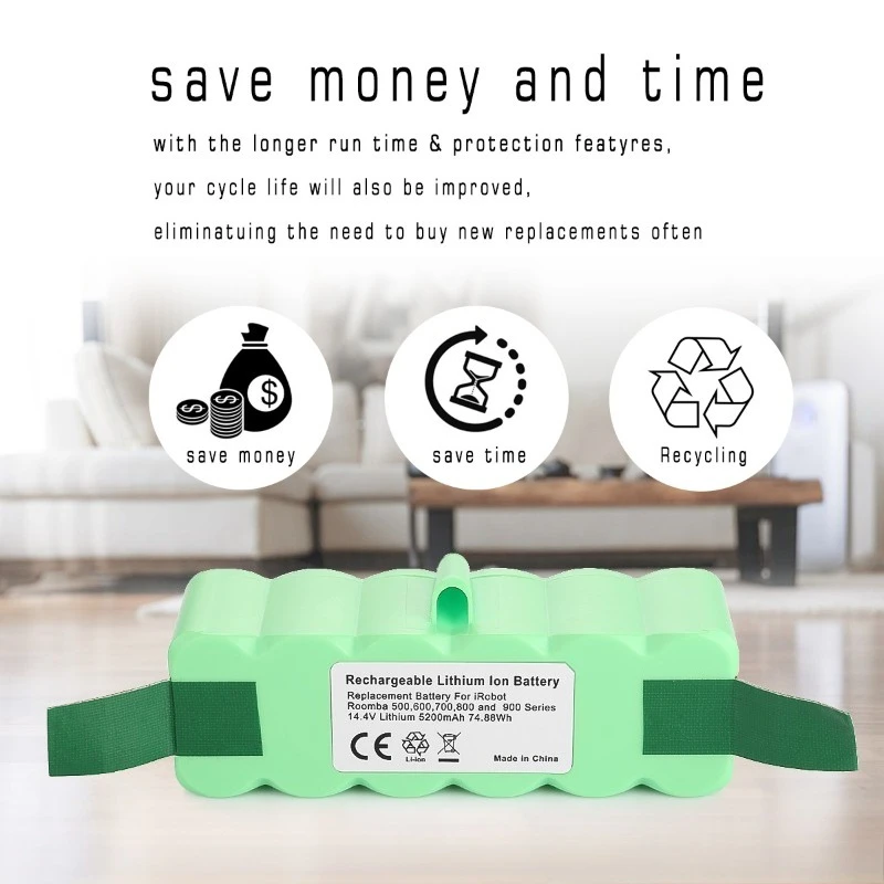 Batería de Robot aspirador IRobot Roomba 570 567 528 621 790 780 880 5/6/7/8/9 Series, 5200mAh, 14,4 V, 74,88Wh