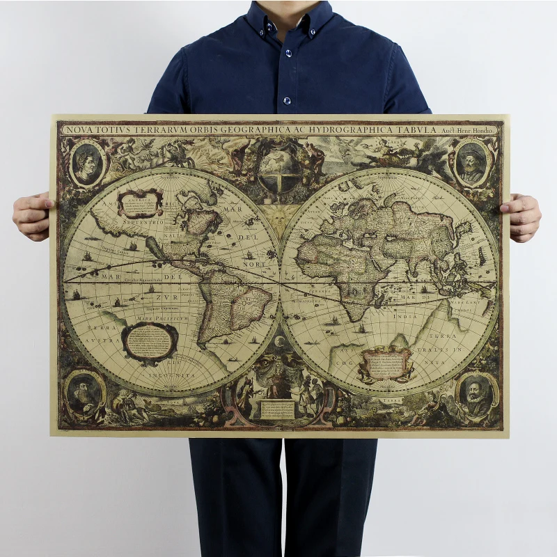 1641 old Nautical chart world map earth map 72.5x51.5cm/kraft paper/bar poster/Retro Poster/decorative painting