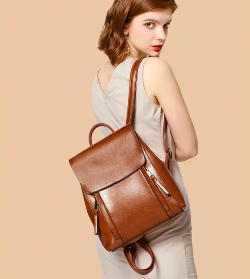 New Women Backpack Cross body Shoulder Bag Genuine Leather Girls School Female Skin Book Laptop Rucksack Messenger Bags