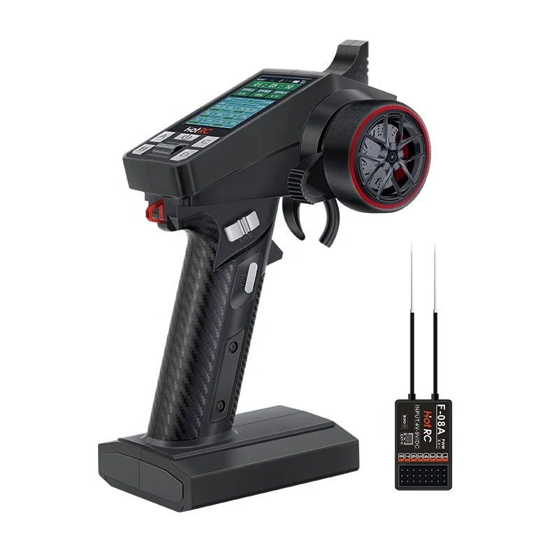 HOTRC CT-8A 2.4G 8CH FHSS Radio System Transmitter Color Screen Remote Control for RC Cars Tanks F-08A Receiver Made Plastic