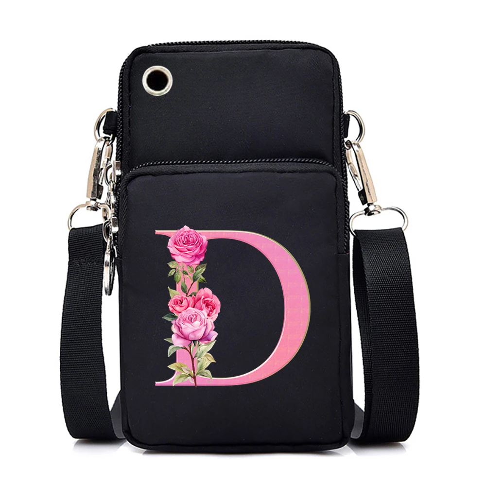 Pink Sakura Letter Series Crossbody Bag Cellphone 26 Alphabet A-Z Bags Mini Small Purse Y2k Fashion Cell Phone Portable Bags