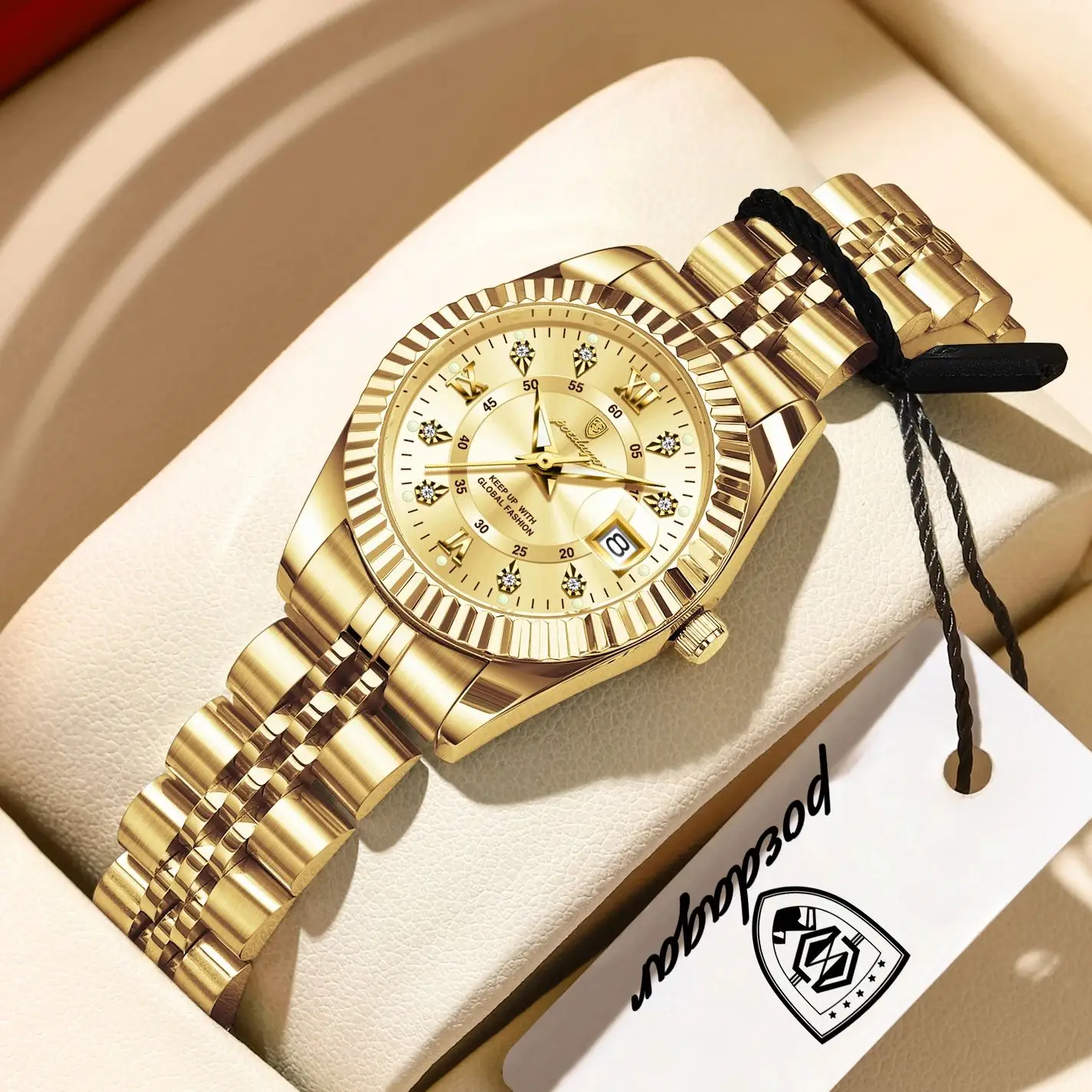 

Женские наручные часы POEDAGAR: водонепроницаемые, светящиеся, с датой, люксовые, из нержавеющей стали, кварцевые, модные